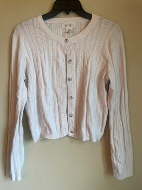 Jessica Simpson cream Button-Up Knit Cardigan pointelle sweater women’s xl